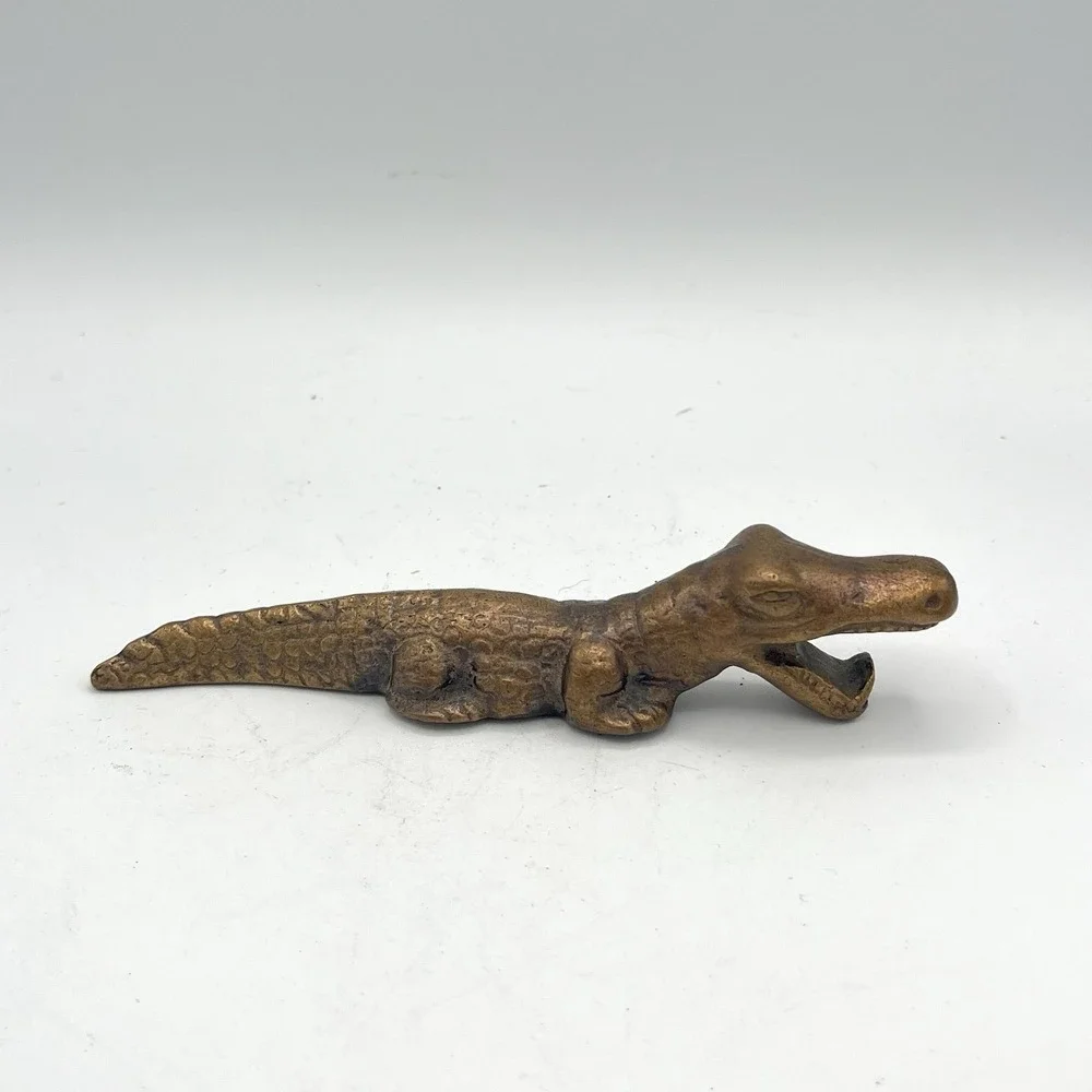 Vintage Solid Brass Alligator Crocodile Paperweight Figurine Bottle Opener